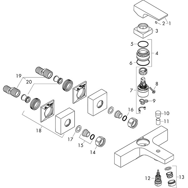 HG Wannenmischer Aufputz Metropol mattschwarz