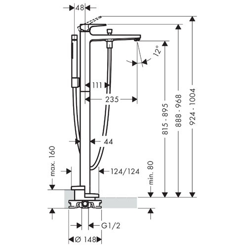 Hansgrohe Metropol Wannenmischer Chrom Fertigset zur Bodenmontage