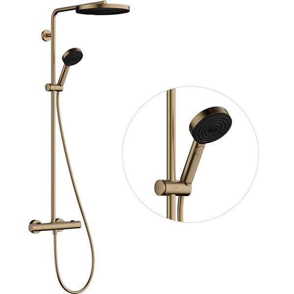 Hansgrohe Pulsify S Puro Showerpipe 260 1jet EcoSmart mit Ecostat Fine und Handbrause 3jet Brushed Bronze
