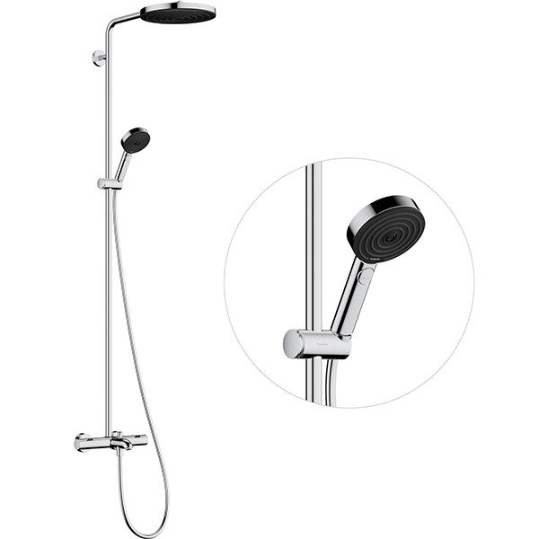 Hansgrohe Pulsify S Puro Showerpipe 260 1jet EcoSmart mit Wannenthermostat Ecostat Fine und Handbrause 3jet Chrom