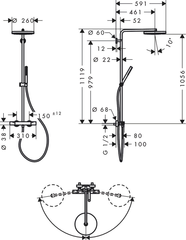 Hansgrohe Pulsify S Puro Showerpipe 260 1jet mit Ecostat Fine Mattschwarz