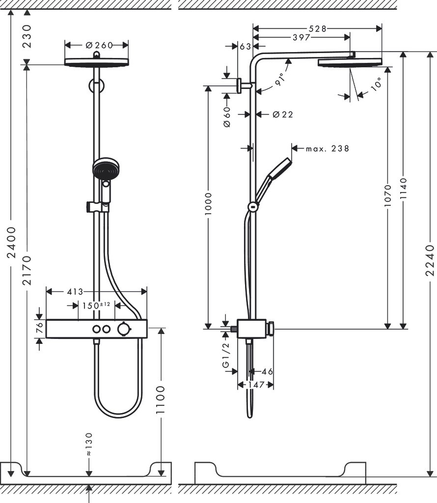 Hansgrohe Pulsify S Showerpipe 260 1jet EcoSmart mit ShowerTablet Select 400 Mattschwarz