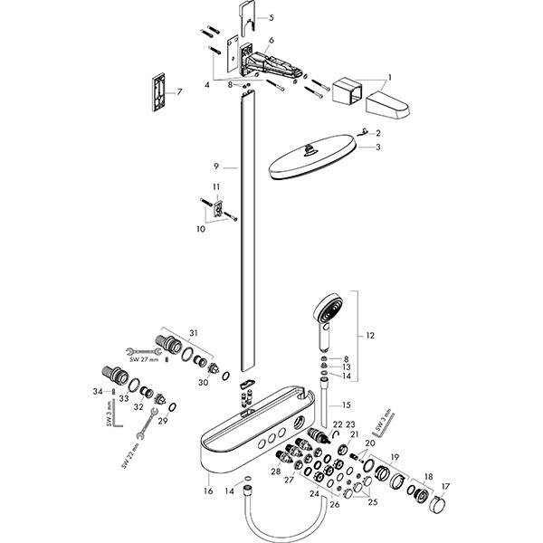 Hansgrohe Pulsify S Showerpipe 260 2jet EcoSmart mit ShowerTablet Select 400 Brushed Bronze