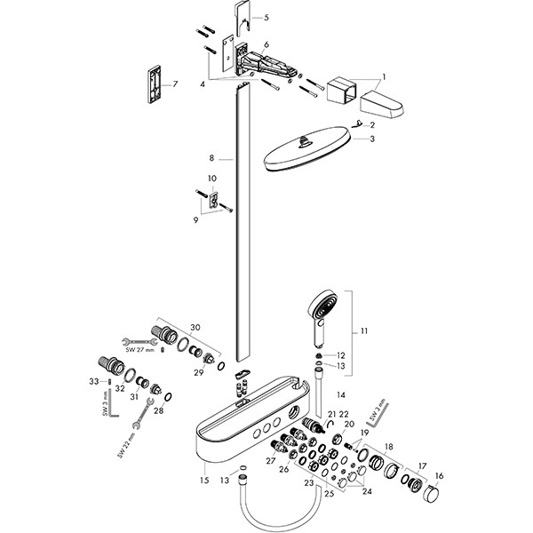 Hansgrohe Pulsify S Showerpipe 260 2jet mit ShowerTablet Select 400 Brushed Bronze