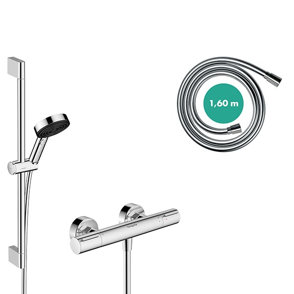 Hansgrohe Pulsify Select S Brausesystem 105 3jet Relaxation EcoSmart mit Ecostat Element und Brausestange 65 cm Chrom