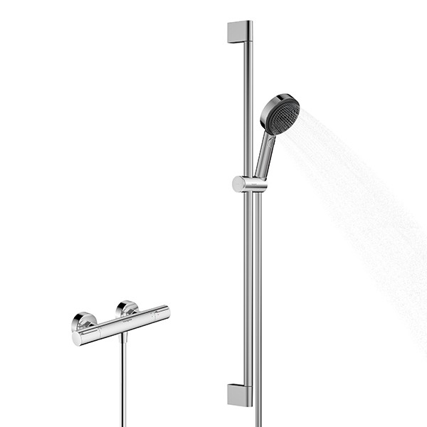 Hansgrohe Pulsify Select S Brausesystem 105 3jet Relaxation EcoSmart mit Ecostat Element und Brausestange 90 cm Chrom