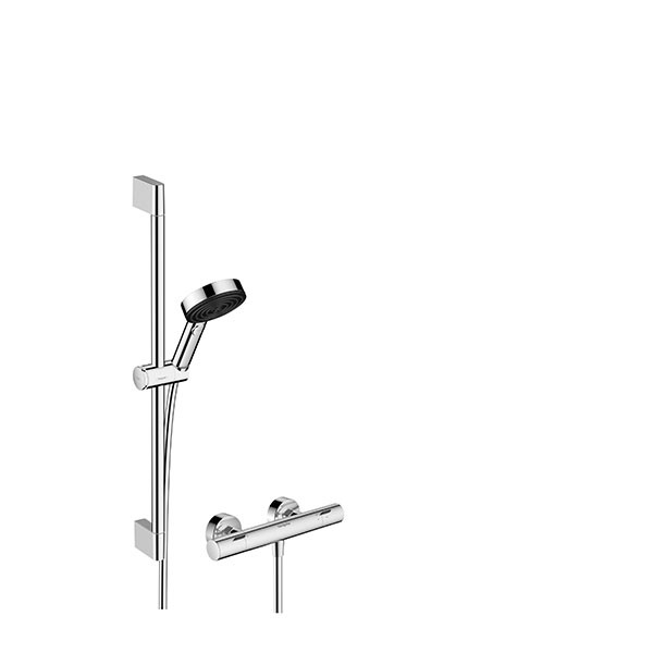 Hansgrohe Pulsify Select S Brausesystem 105 3jet Relaxation EcoSmart mit Ecostat Fine und Brausestange 65 cm Chrom