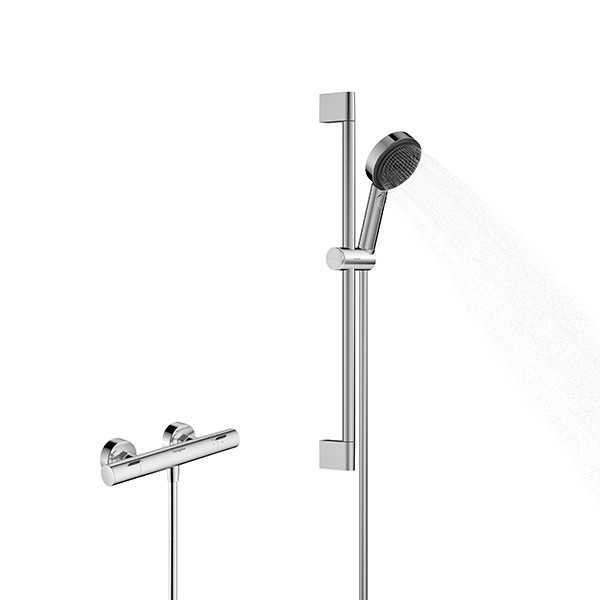Hansgrohe Pulsify Select S Brausesystem 105 3jet Relaxation EcoSmart mit Ecostat Fine und Brausestange 65 cm Chrom