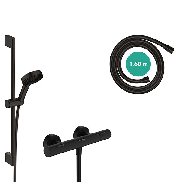 Hansgrohe Pulsify Select S Brausesystem 105 3jet Relaxation EcoSmart mit Ecostat Fine und Brausestange 65 cm Mattschwarz