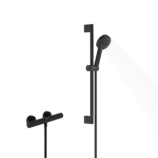 Hansgrohe Pulsify Select S Brausesystem 105 3jet Relaxation EcoSmart mit Ecostat Fine und Brausestange 65 cm Mattschwarz
