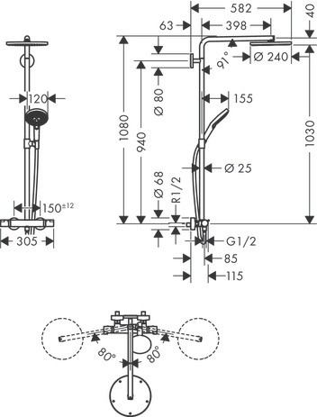 Hansgrohe Raindance Select S Showerpipe 240 1jet PowderRain mit Thermostat, weiß matt 27633700