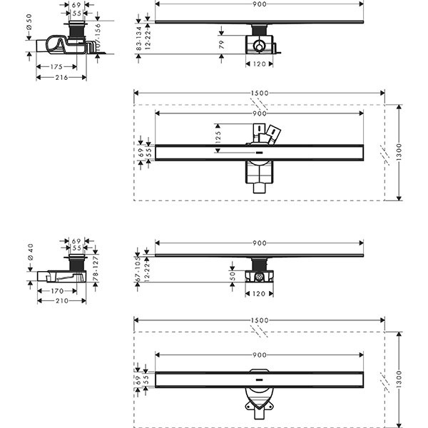 Hansgrohe RainDrain Allround Komplettset Duschrinne 900 für Standard-/flache Installation Edelstahl gebürstet