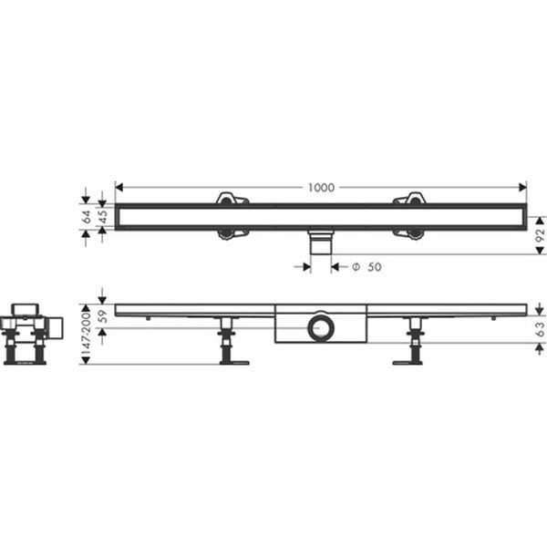 Hansgrohe RainDrain Compact Komplettset Duschrinne 1000 befliesbar für Standardinstallation k.a.