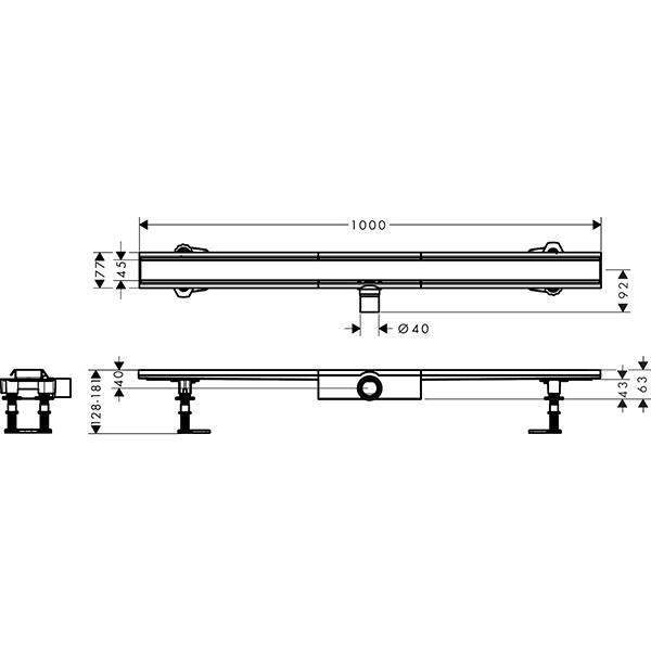 Hansgrohe RainDrain Compact Komplettset Duschrinne 1000 für flache Installation Edelstahl gebürstet