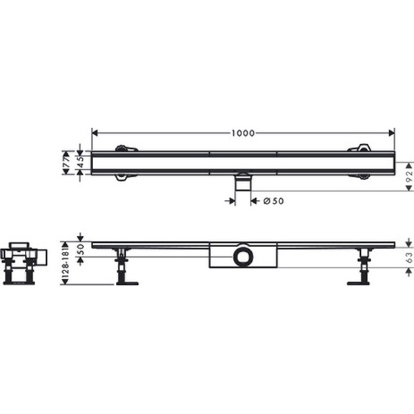 Hansgrohe RainDrain Compact Komplettset Duschrinne 1000 für Standardinstallation Edelstahl gebürstet