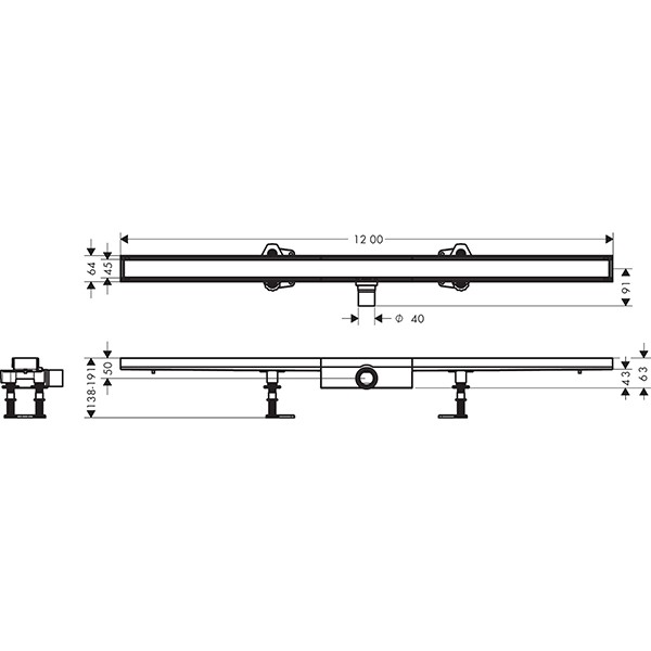 Hansgrohe RainDrain Compact Komplettset Duschrinne 1200 befliesbar für flache Installation k.a.