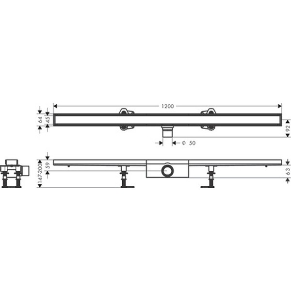 Hansgrohe RainDrain Compact Komplettset Duschrinne 1200 befliesbar für Standardinstallation k.a.