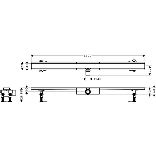 Hansgrohe RainDrain Compact Komplettset Duschrinne 1200 für flache Installation Edelstahl gebürstet