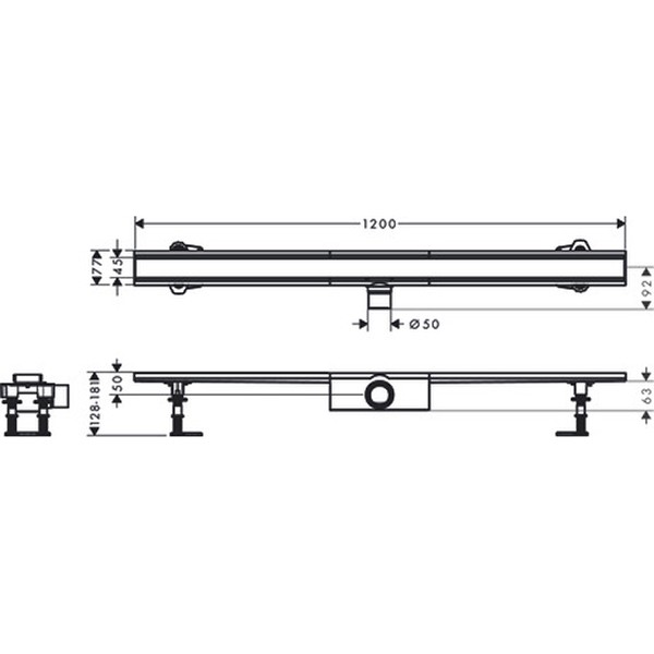 Hansgrohe RainDrain Compact Komplettset Duschrinne 1200 für Standardinstallation Edelstahl gebürstet
