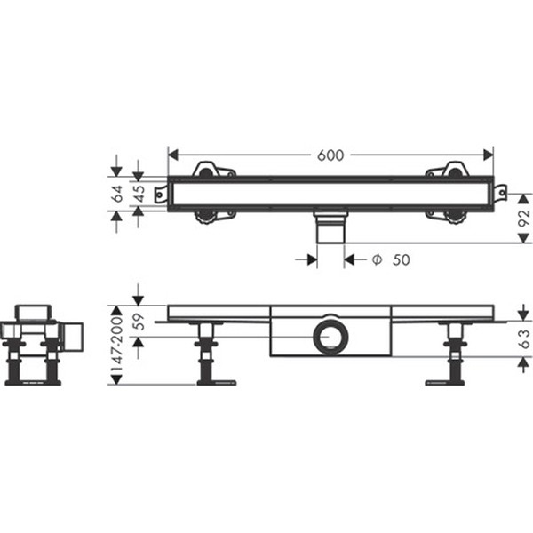 Hansgrohe RainDrain Compact Komplettset Duschrinne 600 befliesbar für Standardinstallation k.a.