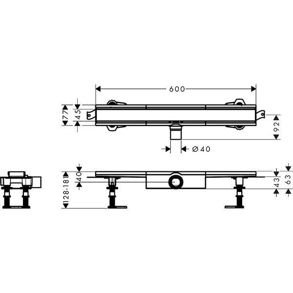 Hansgrohe RainDrain Compact Komplettset Duschrinne 600 für flache Installation Edelstahl gebürstet