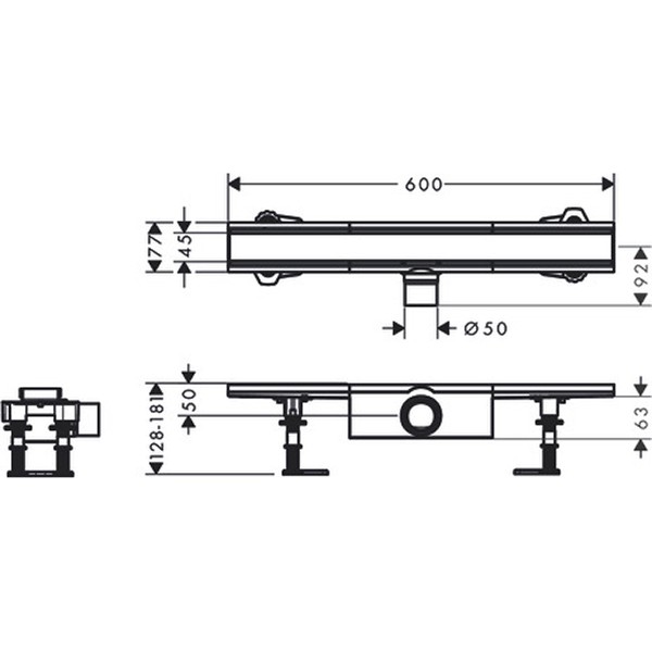 Hansgrohe RainDrain Compact Komplettset Duschrinne 600 für Standardinstallation Edelstahl gebürstet