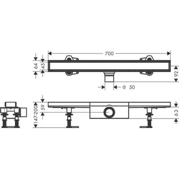 Hansgrohe RainDrain Compact Komplettset Duschrinne 700 befliesbar für Standardinstallation k.a.