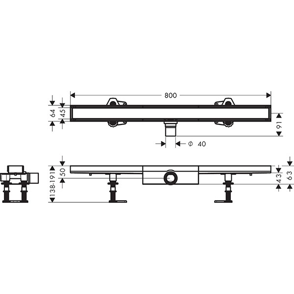 Hansgrohe RainDrain Compact Komplettset Duschrinne 800 befliesbar für flache Installation k.a.