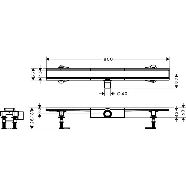 Hansgrohe RainDrain Compact Komplettset Duschrinne 800 für flache Installation Edelstahl gebürstet