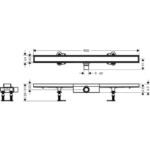 Hansgrohe RainDrain Compact Komplettset Duschrinne 900 befliesbar für flache Installation k.a.