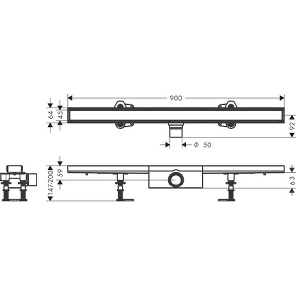 Hansgrohe RainDrain Compact Komplettset Duschrinne 900 befliesbar für Standardinstallation k.a.