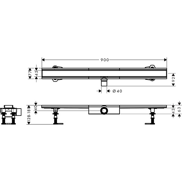 Hansgrohe RainDrain Compact Komplettset Duschrinne 900 für flache Installation Edelstahl gebürstet