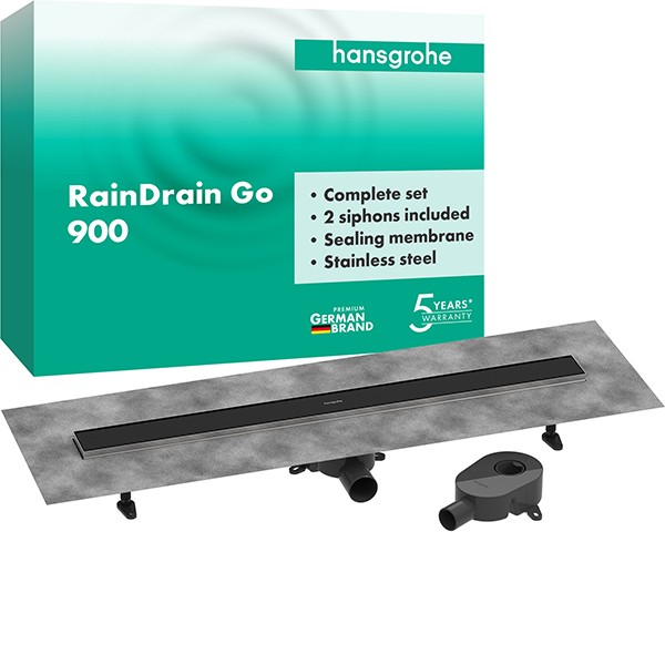 Hansgrohe RainDrain Go Komplettset Duschrinne 900 rückseitig befliesbar für Standard-/flache Installation Mattschwarz