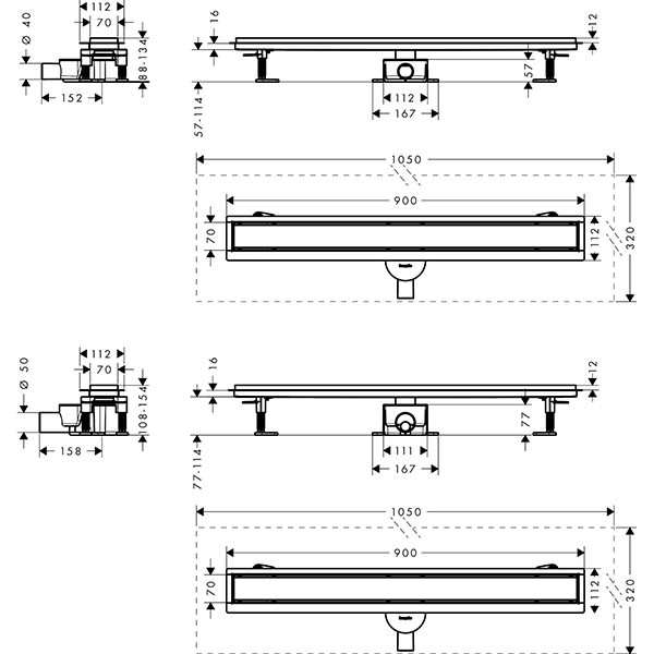 Hansgrohe RainDrain Go Komplettset Duschrinne 900 rückseitig befliesbar für Standard-/flache Installation Mattschwarz