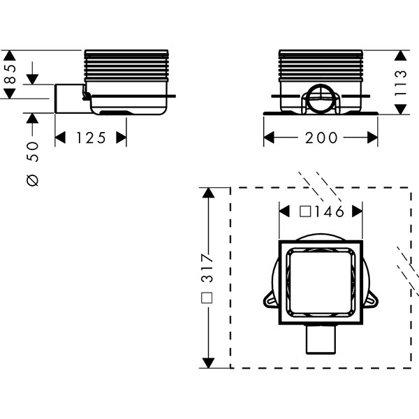 Hansgrohe RainDrain Spot Plus Komplettset Punktablauf 150/150 mit höhenverstellbarem Rahmen Edelstahl gebürstet