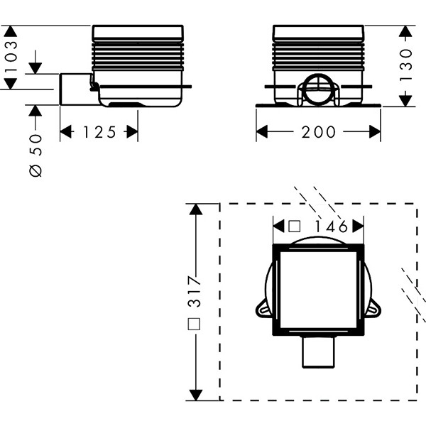 Hansgrohe RainDrain Spot Plus Komplettset Punktablauf 150/150 mit höhenverstellbarem Rahmen und rückseitig befliesbar Edelstahl gebürstet