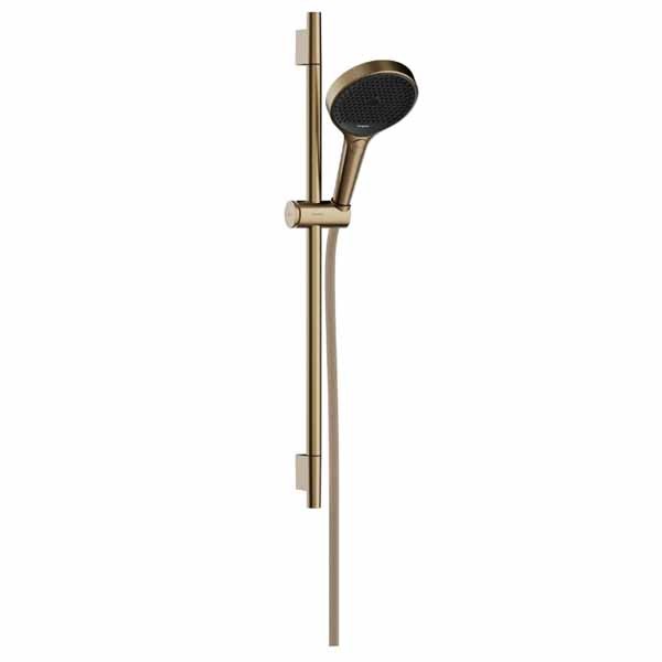 Hansgrohe Rainfinity Brauseset 130 3jet EcoSmart mit Brausestange S Puro 65 cm, Push-Handbrausehalterung und Designflex Textilbrauseschlauch 160 cm Brushed Bronze