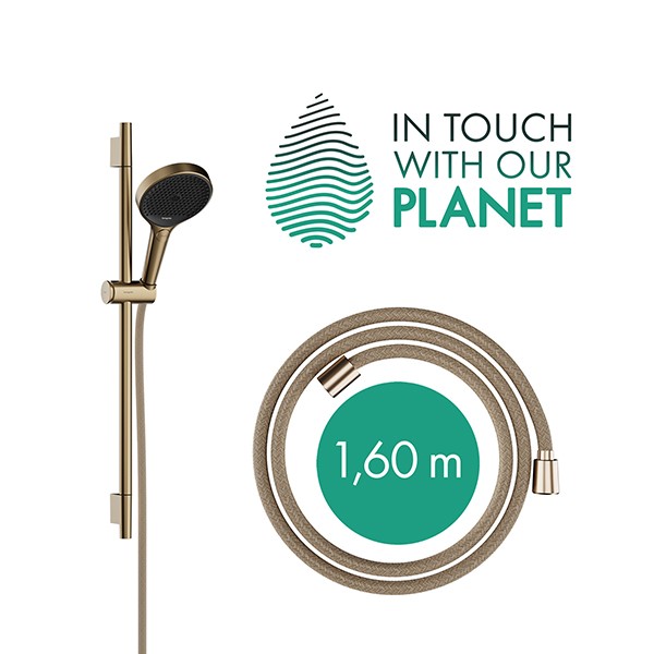 Hansgrohe Rainfinity Brauseset 130 3jet EcoSmart mit Brausestange S Puro 65 cm, Push-Handbrausehalterung und Designflex Textilbrauseschlauch 160 cm Brushed Bronze