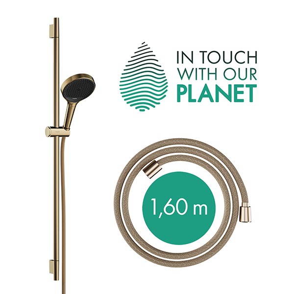 Hansgrohe Rainfinity Brauseset 130 3jet EcoSmart mit Brausestange S Puro 90 cm, Push-Handbrausehalterung und Designflex Textilbrauseschlauch 160 cm Brushed Bronze