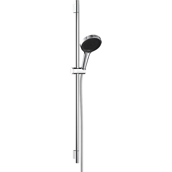 Hansgrohe Rainfinity Brauseset 130 3jet EcoSmart mit Brausestange S Puro 90 cm, Push-Handbrausehalterung und Designflex Textilbrauseschlauch 160 cm Chrom