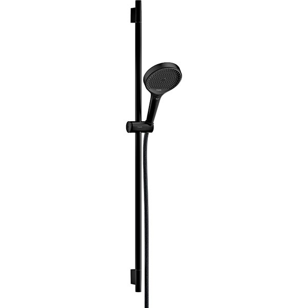 Hansgrohe Rainfinity Brauseset 130 3jet EcoSmart mit Brausestange S Puro 90 cm, Push-Handbrausehalterung und Designflex Textilbrauseschlauch 160 cm Mattschwarz