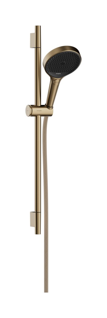 Hansgrohe Rainfinity Brauseset 130 3jet mit Brausestange S Puro 65 cm, Push-Handbrausehalterung und Designflex Textilbrauseschlauch 160 cm Brushed Bronze