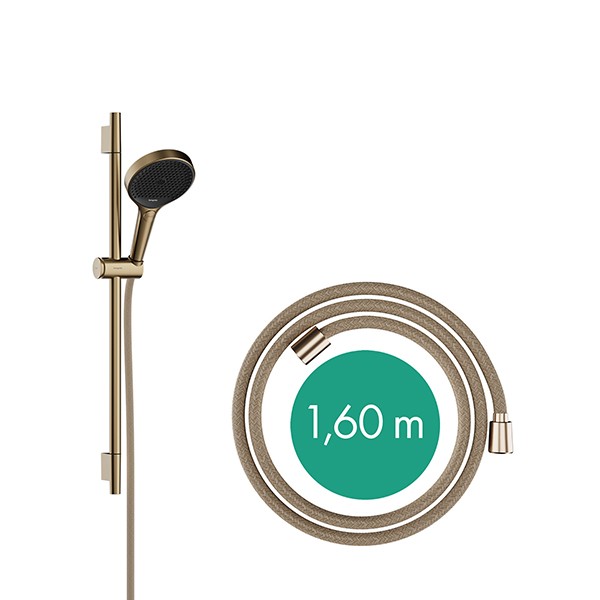 Hansgrohe Rainfinity Brauseset 130 3jet mit Brausestange S Puro 65 cm, Push-Handbrausehalterung und Designflex Textilbrauseschlauch 160 cm Brushed Bronze