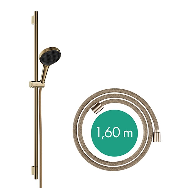 Hansgrohe Rainfinity Brauseset 130 3jet mit Brausestange S Puro 90 cm, Push-Handbrausehalterung und Designflex Textilbrauseschlauch 160 cm Brushed Bronze