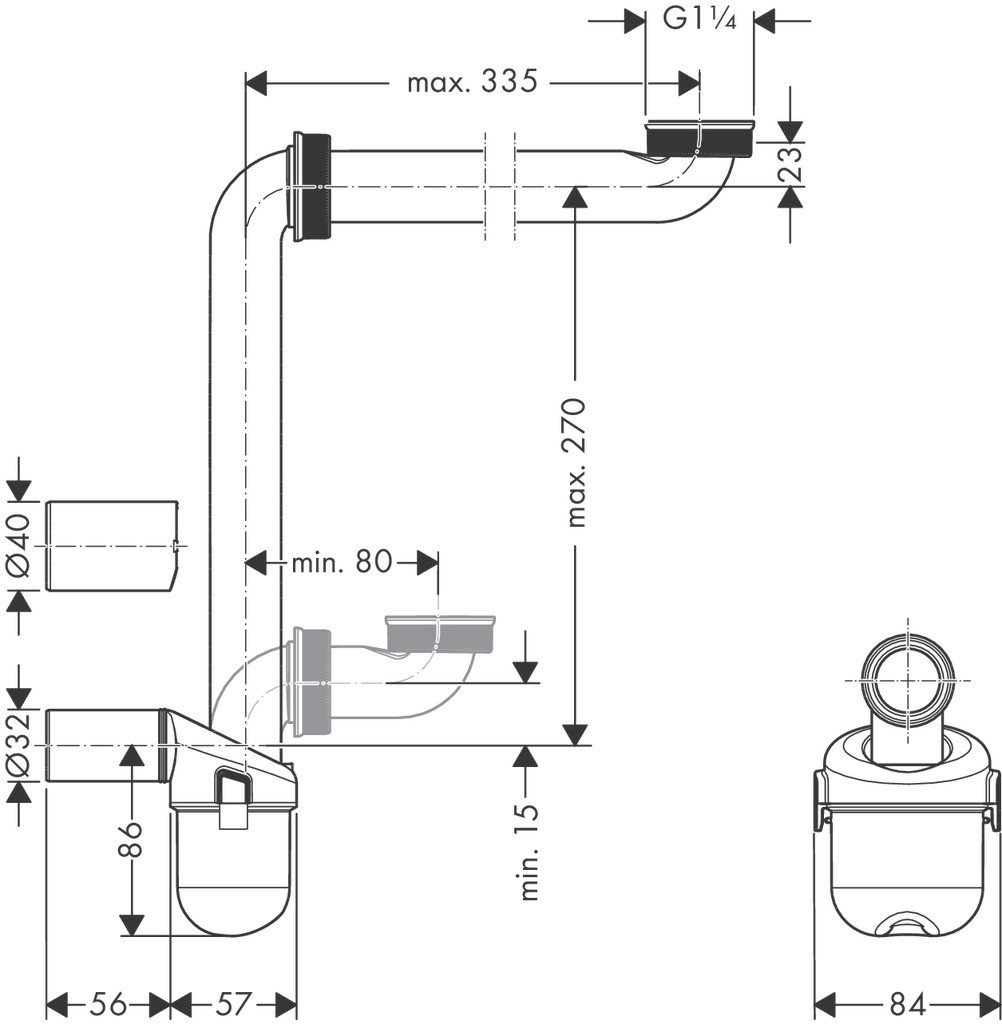 Hansgrohe Raumsparsiphon für Waschtische 50 mm Chrom