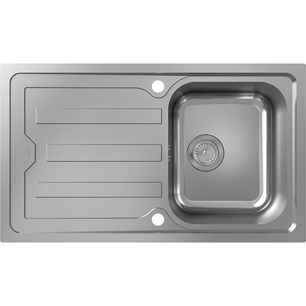 Hansgrohe S44 S440-F342 86 Einbauspüle 342 mit Abtropffläche lang und automatischer Ablaufgarnitur Edelstahl