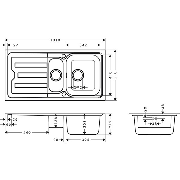 Hansgrohe S44 S440-F517 100 Einbauspüle 342/145 mit Abtropffläche und automatischer Ablaufgarnitur Edelstahl