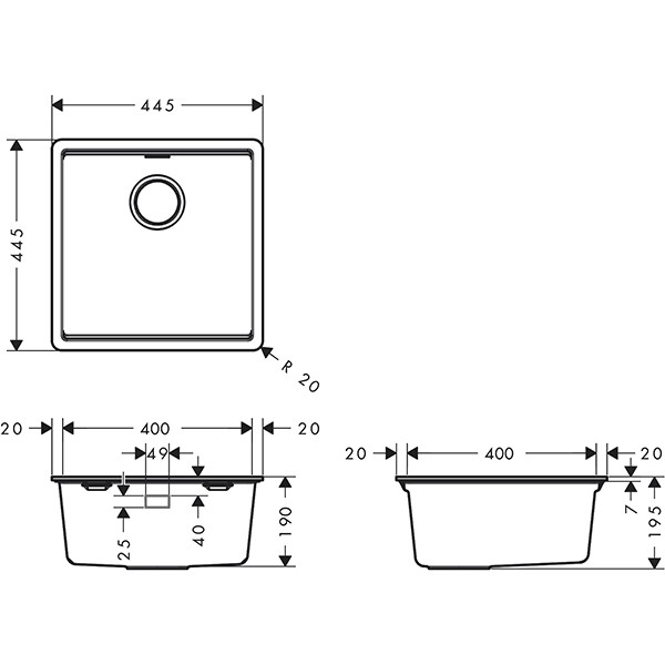 Hansgrohe S53 S530-F400 Einbauspüle 400 mit manueller Ablaufgarnitur Graphitschwarz