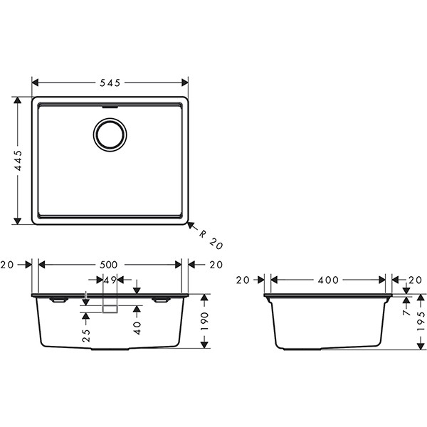 Hansgrohe S53 S530-F500 Einbauspüle 500 mit manueller Ablaufgarnitur Graphitschwarz