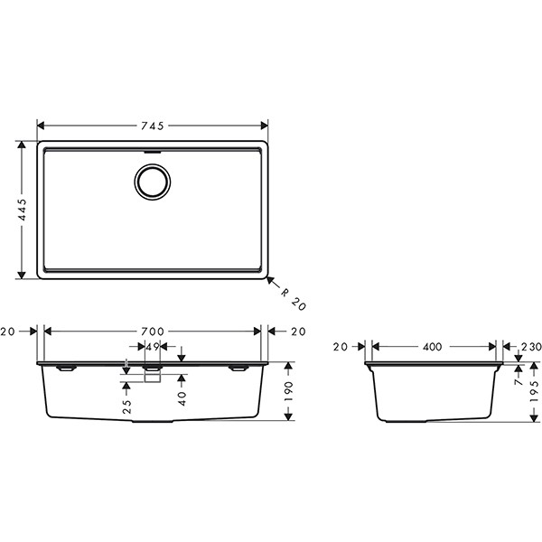 Hansgrohe S53 S530-F700 Einbauspüle 700 mit manueller Ablaufgarnitur Graphitschwarz